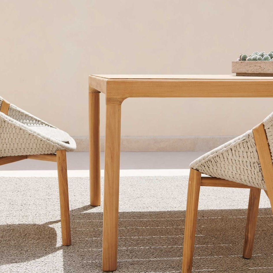 ILLUM DINING TABLE, Teak legs & Ceramic top sabbia,  100x100 cm