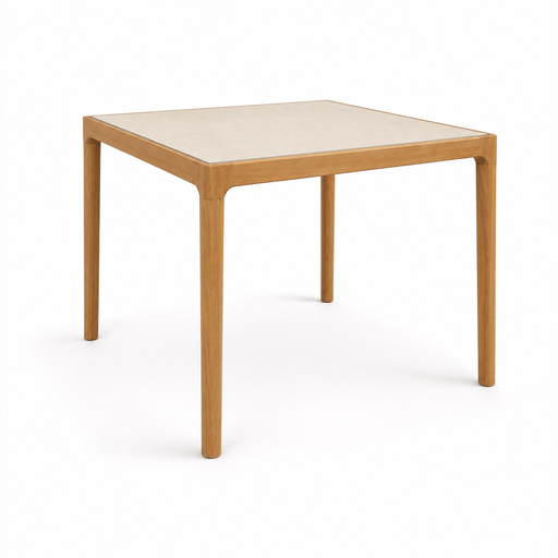 [47244] ILLUM DINING TABLE, Teak legs & Ceramic top sabbia,  100x100 cm